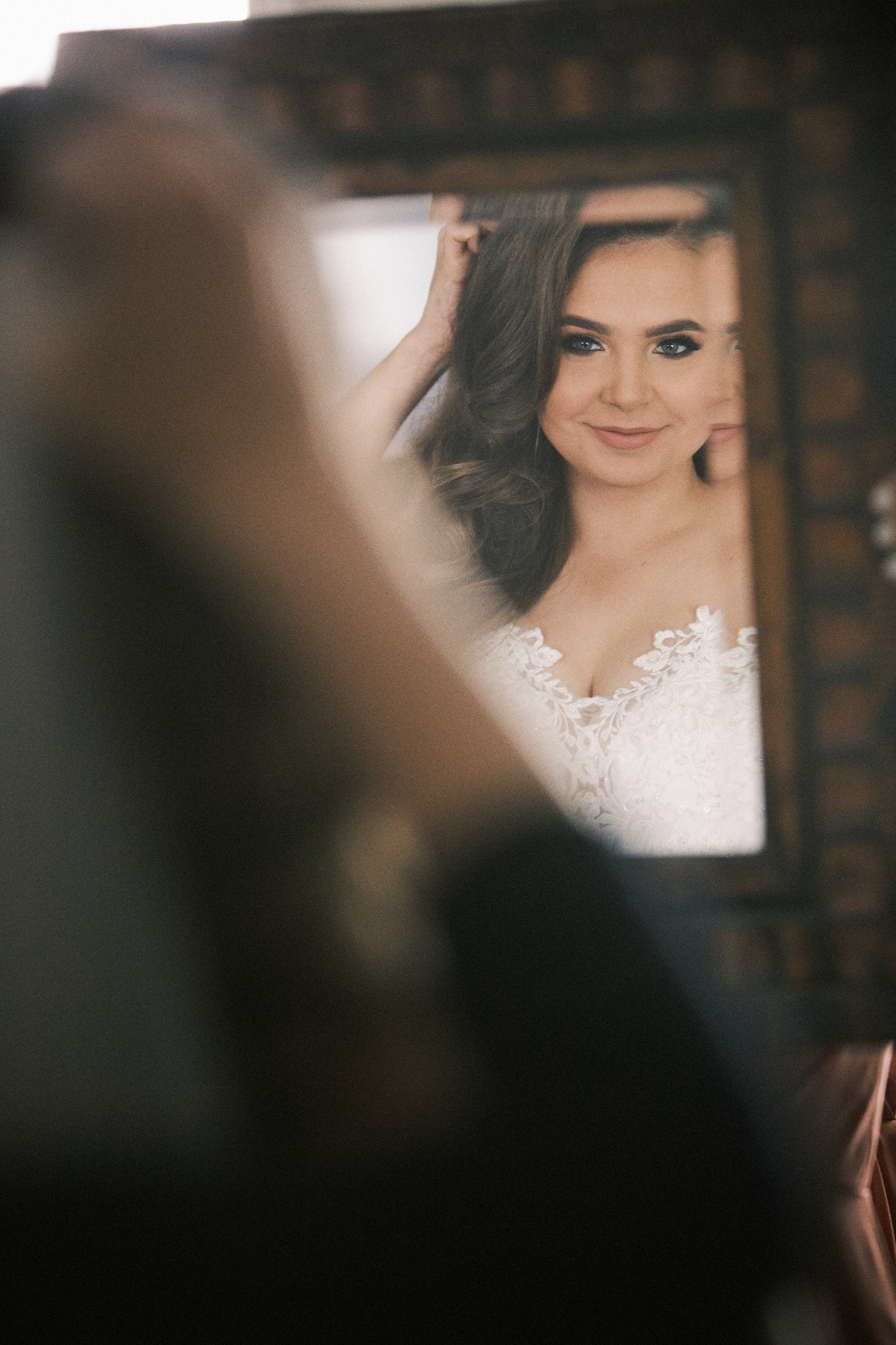 Bride reflected in a mirror
