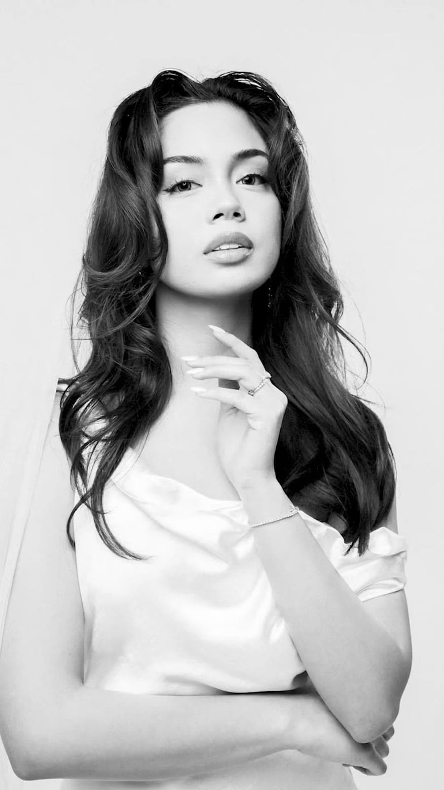 Bride in satin, black-and-white editorial portrait