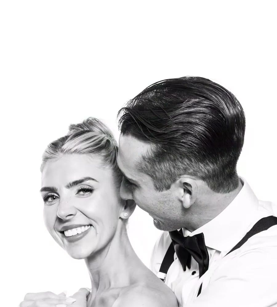 Bride and groom, high-key studio portrait